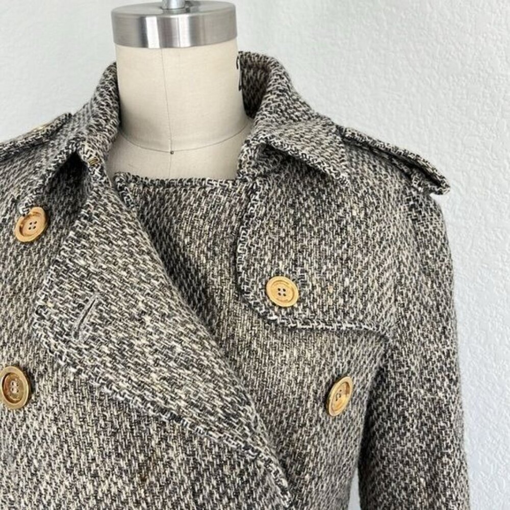 Burberry Metallic Tweed Gold Belted Trench Coat Jacket - Picture 7 of 15